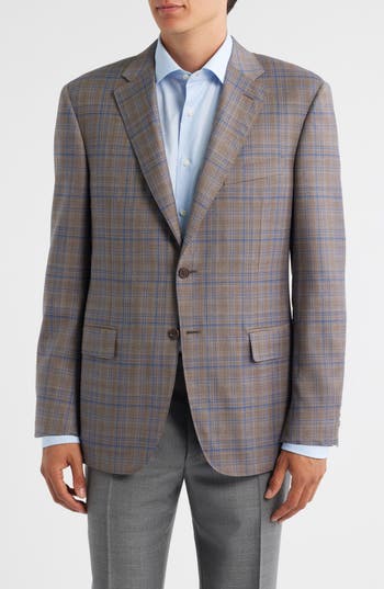 Canali Siena Regular Fit Brown & Blue Plaid Wool Sport Coat In Gray