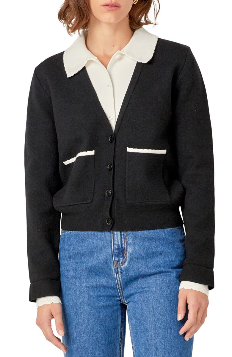 English Factory Scallop Detail Cardigan, Main, color,