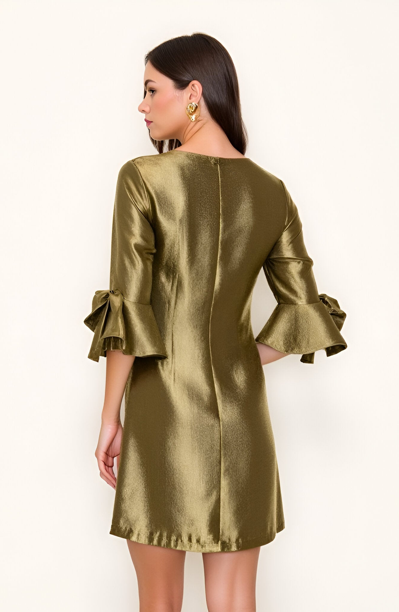 Modenaire Satin Shift Dress with Ruffle Three-Quarter Sleeves, Alternate, color, 