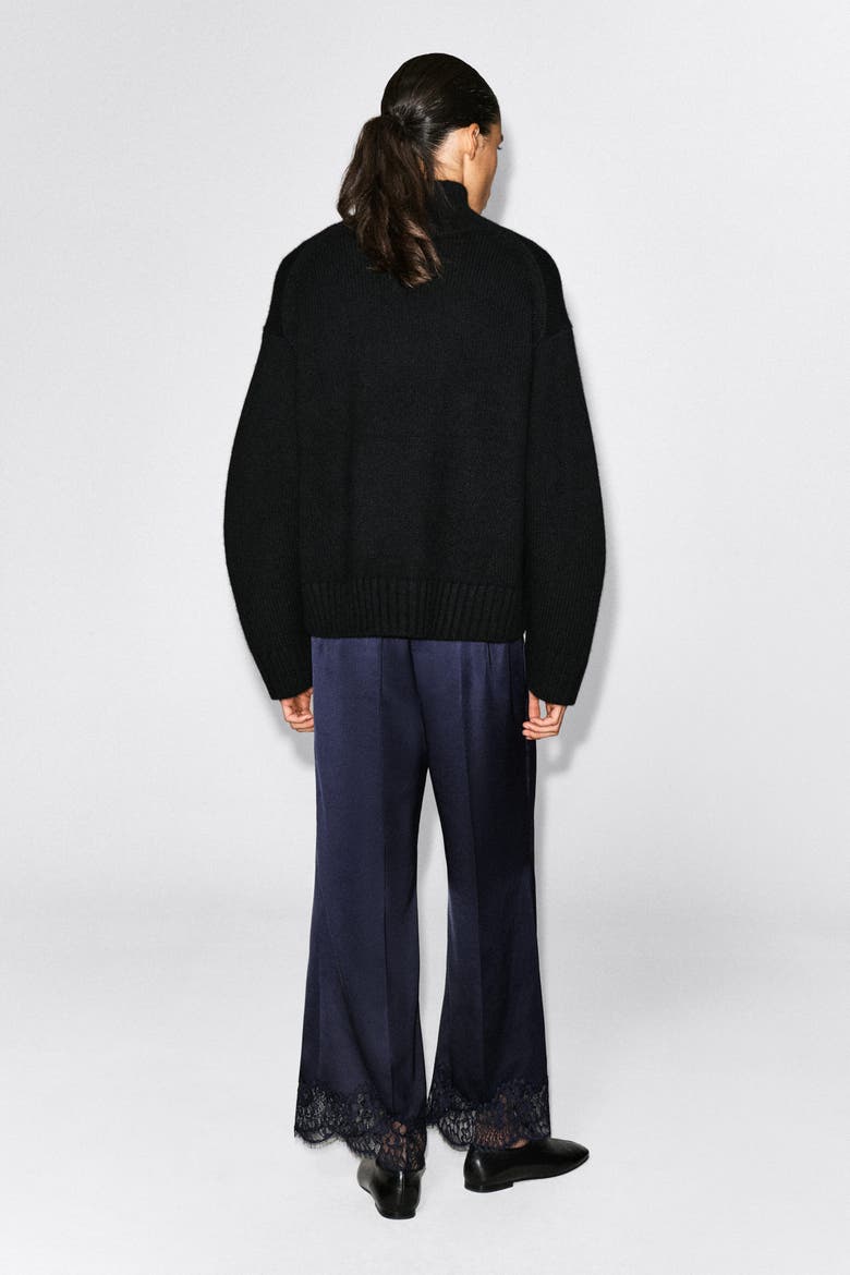 Lace-trimmed Satin Pants, Alternate, color, NAVY