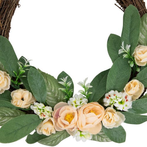 Northlight 14" Mini Peach Rose Half Floral Spring Wreath In Green
