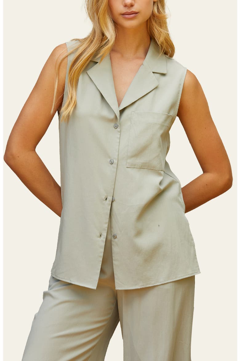Tencel Blend Sleeveless Button up Top, Main, color, Eucalyptus
