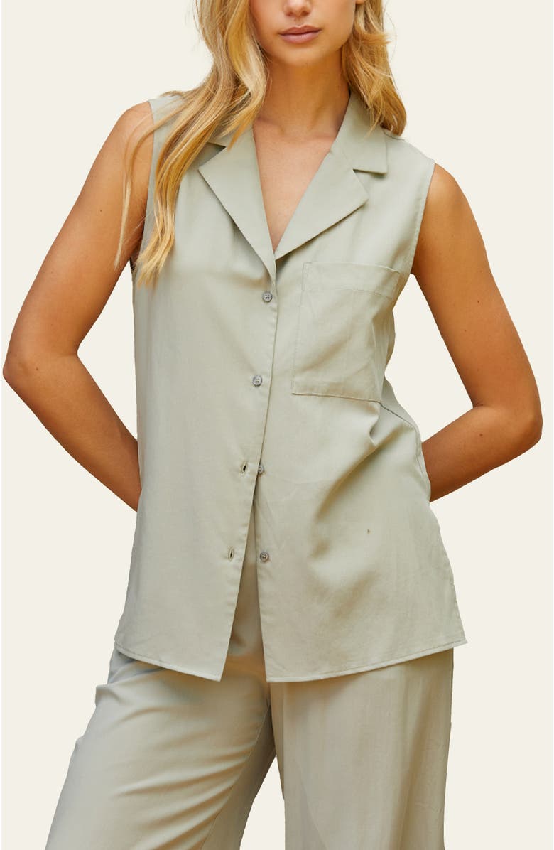 CRESCENT Tencel Blend Sleeveless Button up Top, Main, color, Eucalyptus