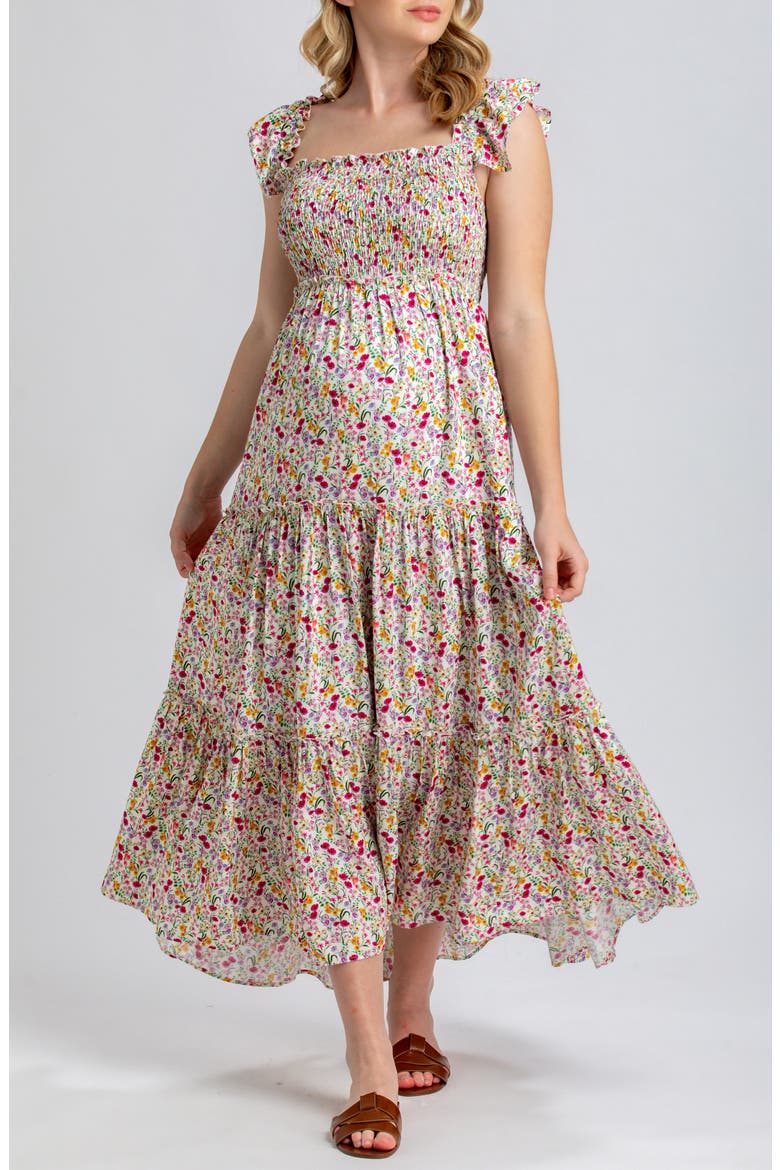 Chloe Floral Tiered Maternity Maxi Dress, Alternate, color, IVORY