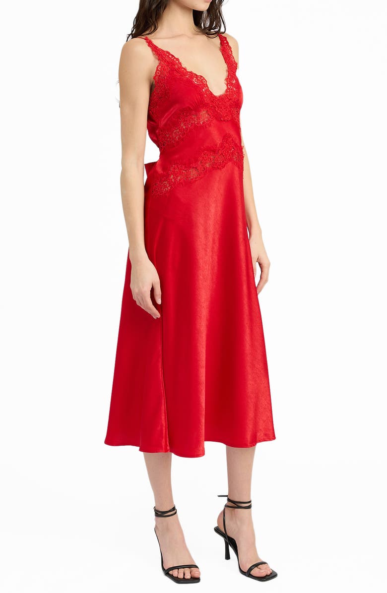En Saison Franklie Lace Trim Satin Tie Back Midi Dress, Alternate, color,