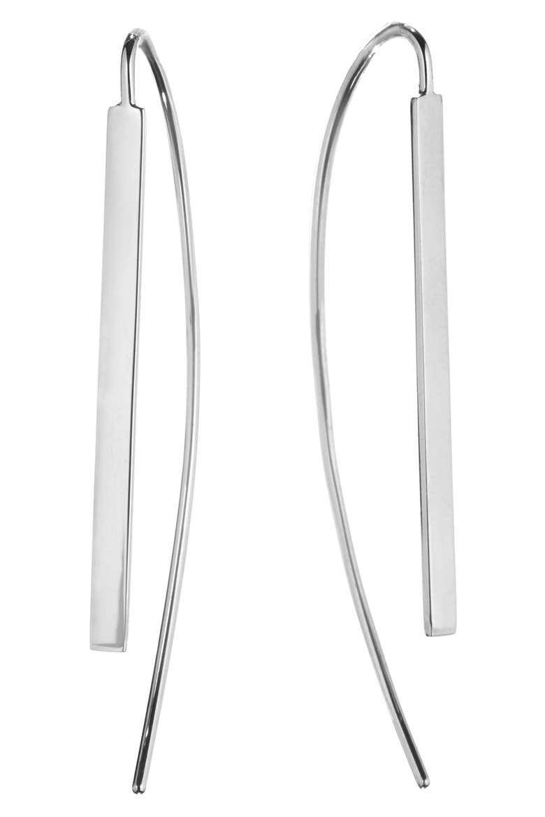 Jewelry Small Flat Bar Hooked On Hoop Earrings, Main, color, WHITE GOLD