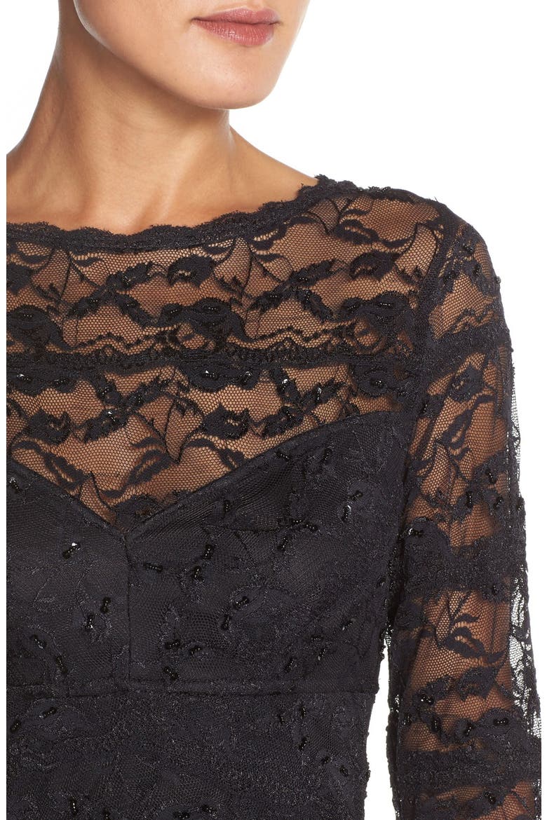 Tiered Embellished Lace Sheath Dress, Alternate, color, BLACK