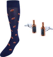 Trafalgar Cheers Whiskey Bottle Cufflinks & Touchdown Football Mid-Calf Socks