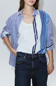 MANGO Stripe Cotton Button-Up Shirt