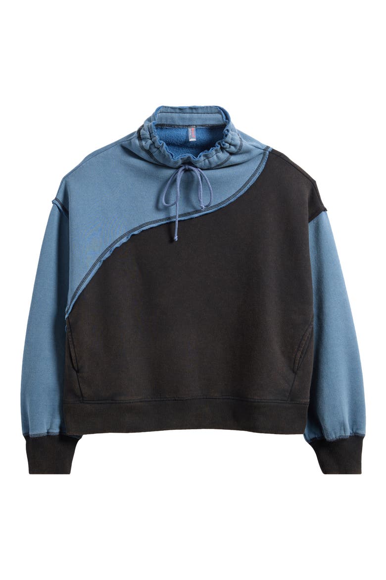 FP Movement Homestretch Colorblock Tie Neck Sweatshirt, Alternate, color, BLACK/ SKYLINE COMBO