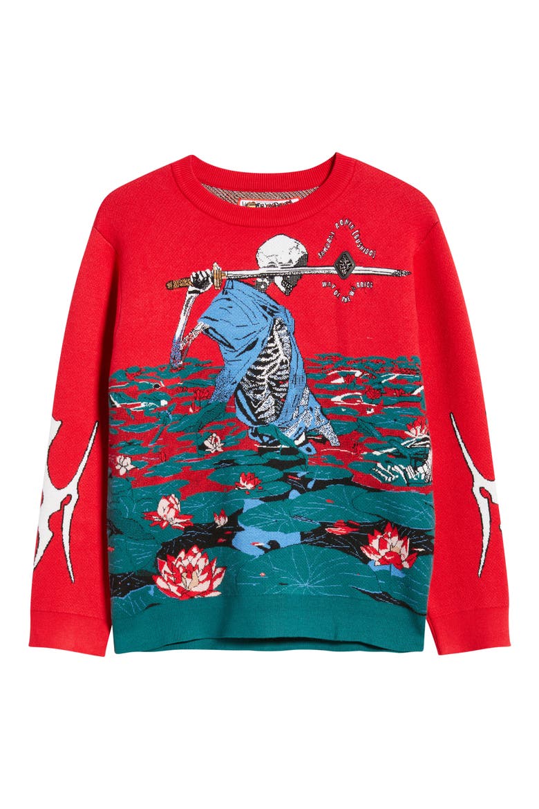 Skeleton Bushido Sweatshirt, Alternate, color, RED