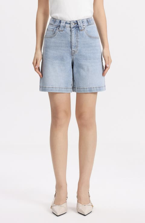 High Waist Mid Thigh Denim Shorts