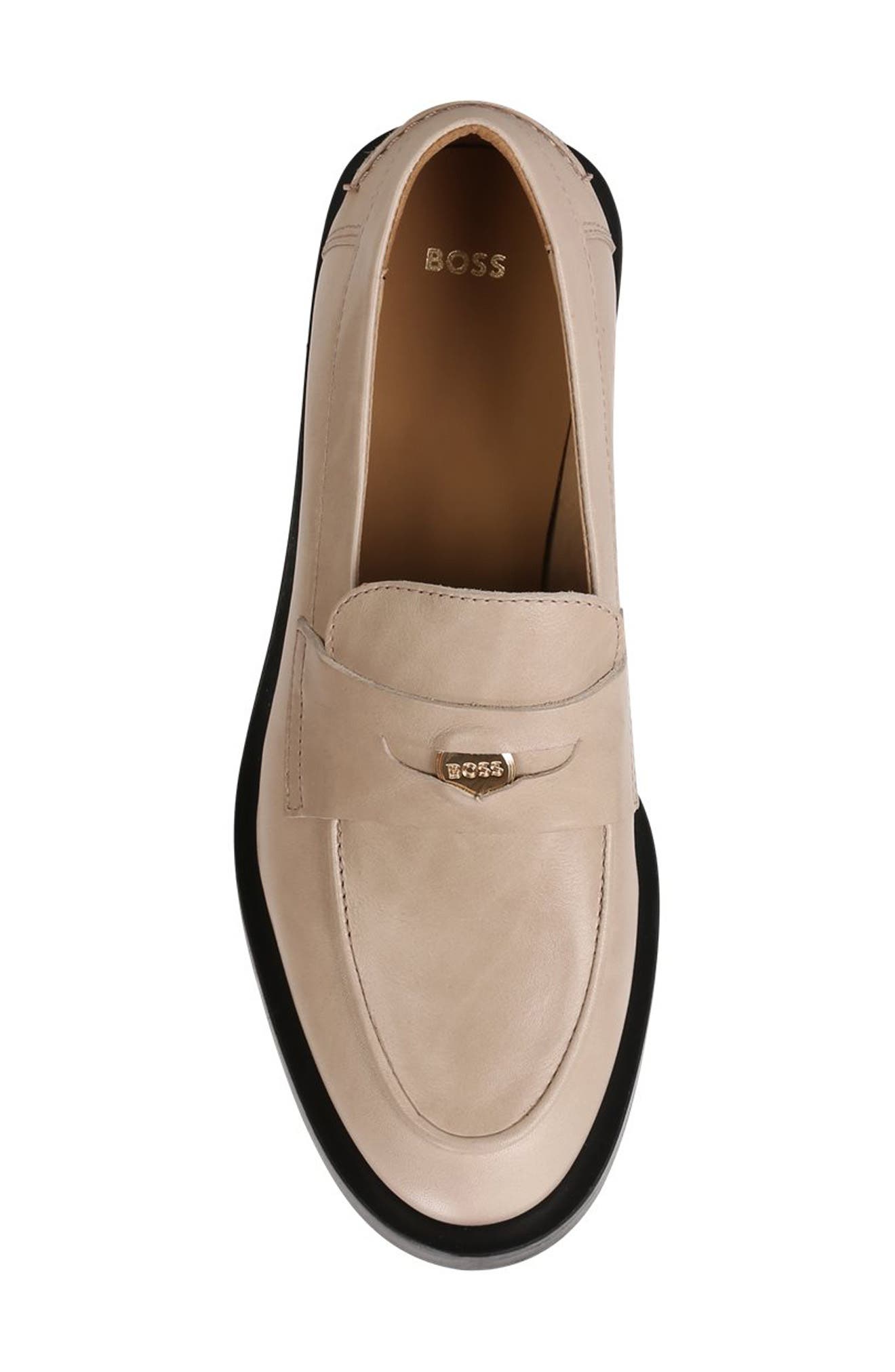 BOSS Iryna Leather Penny Loafer, Alternate, color, Beige