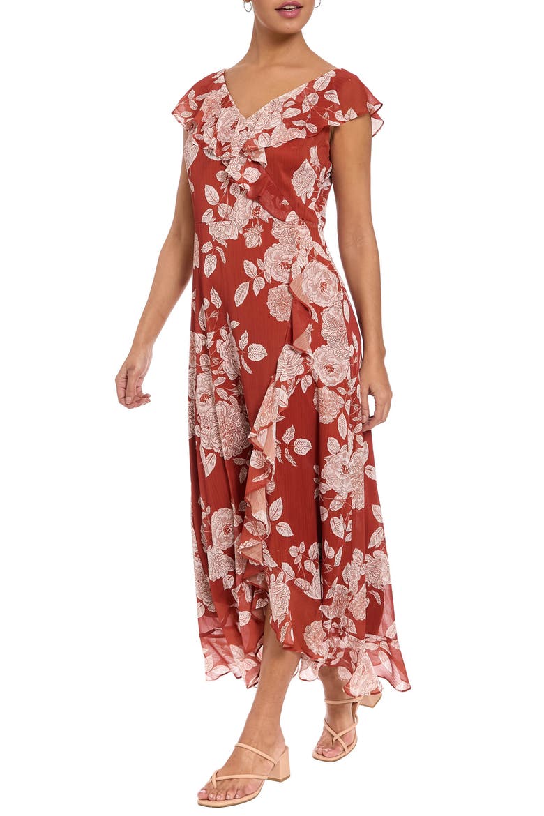 Ruffle Wrap Maxi Dress, Alternate, color, PICANTE/ WHITE ALYSSUM
