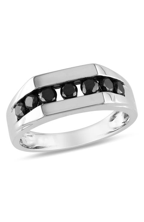 Men's Sterling Silver Channel Set Black Diamond Ring - 0.98 ctw.