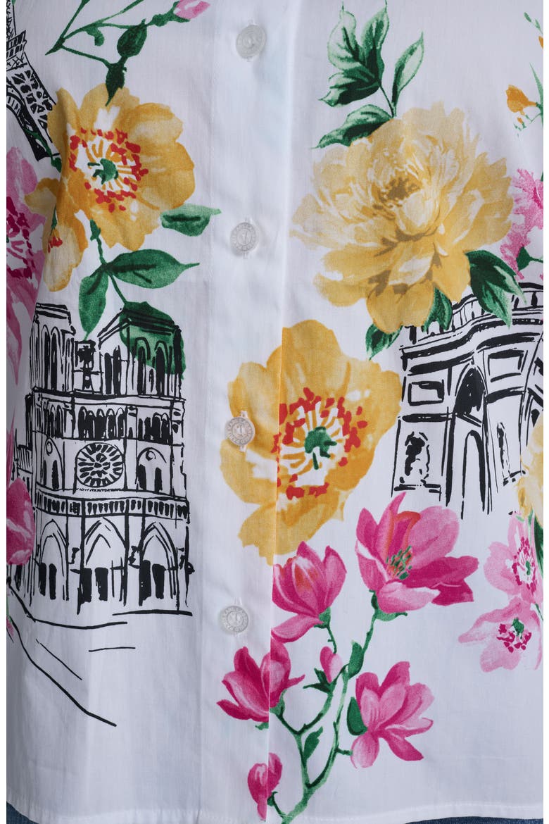 Floral Placement Cotton Poplin Button-Up Shirt, Alternate, color, WHITE
