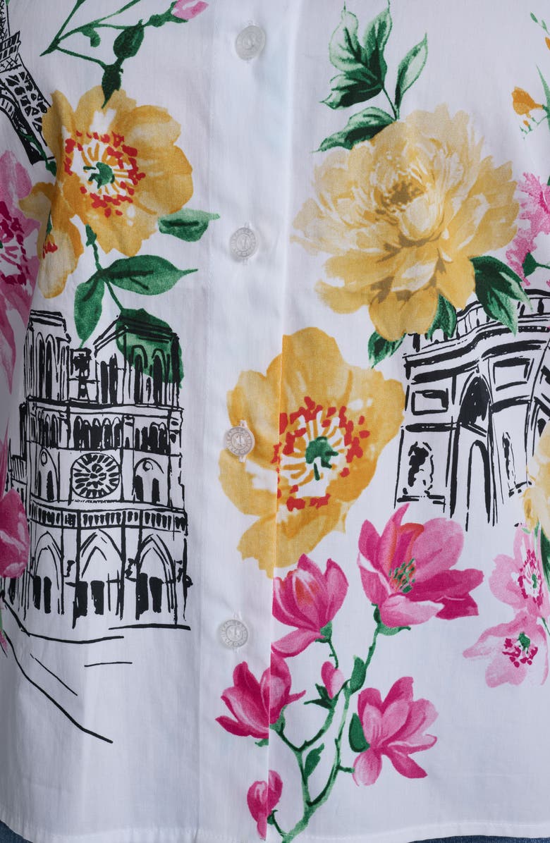 KARL LAGERFELD PARIS Floral Placement Cotton Poplin Button-Up Shirt, Alternate, color, White