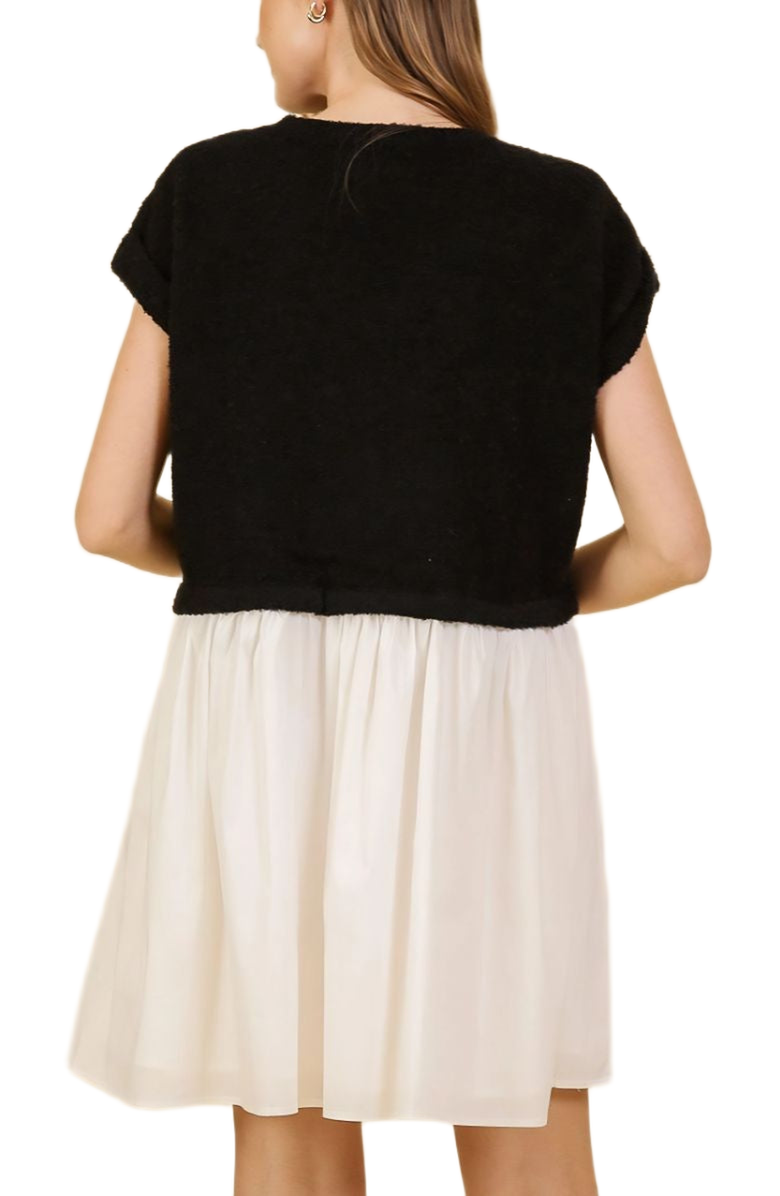 Knit and Lounge Chic Two-Tone Mini Gathered Dress, Alternate, color, Black/White