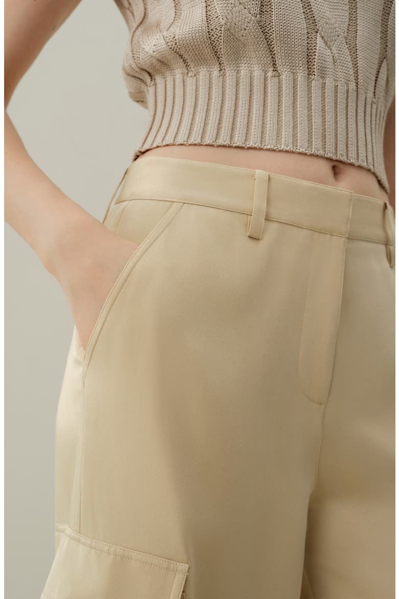 Women's Silk Crepe Cargo Pants, Alternate, color, Dune