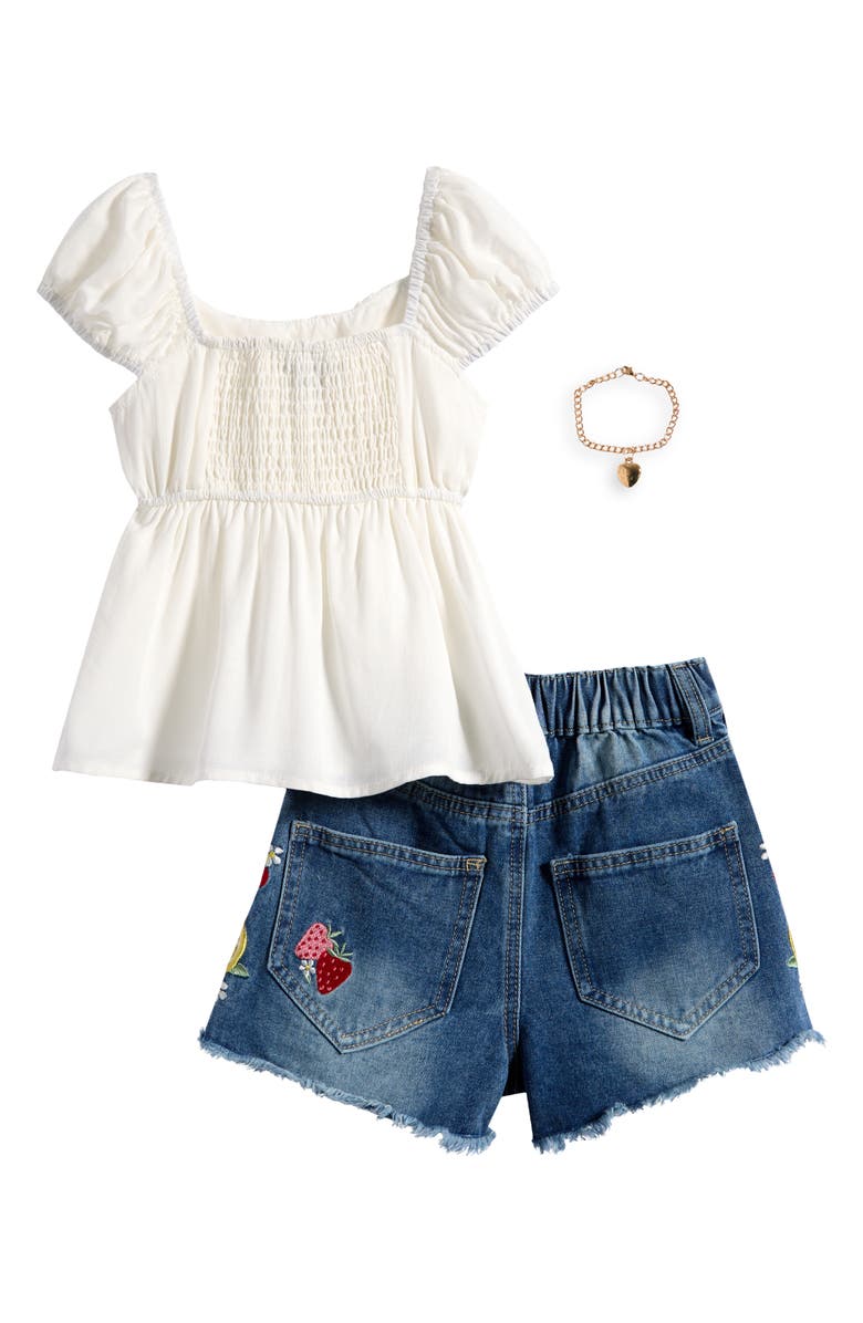 Tween Diva Kids' Babydoll Top, Shorts & Bracelet Set, Alternate, color, Ivory