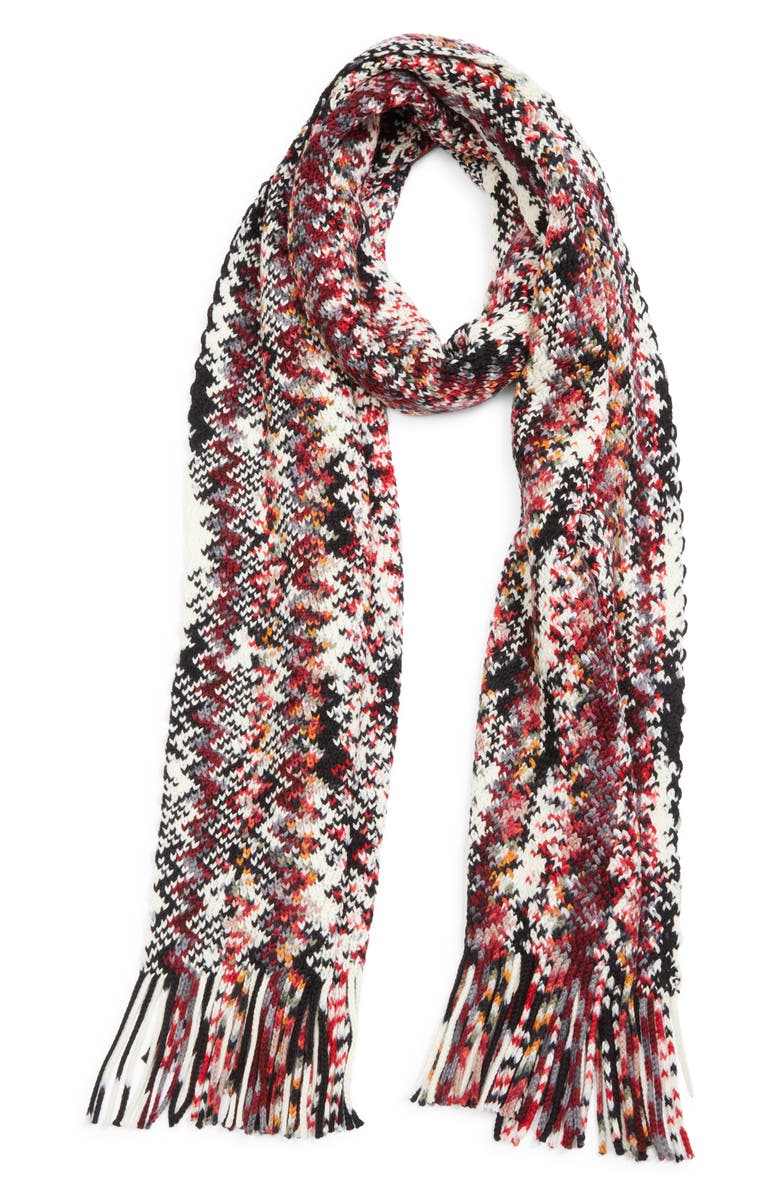 Missoni Zigzag Jacquard Wool Fringe Scarf, Alternate, color, 0001 Red Multi