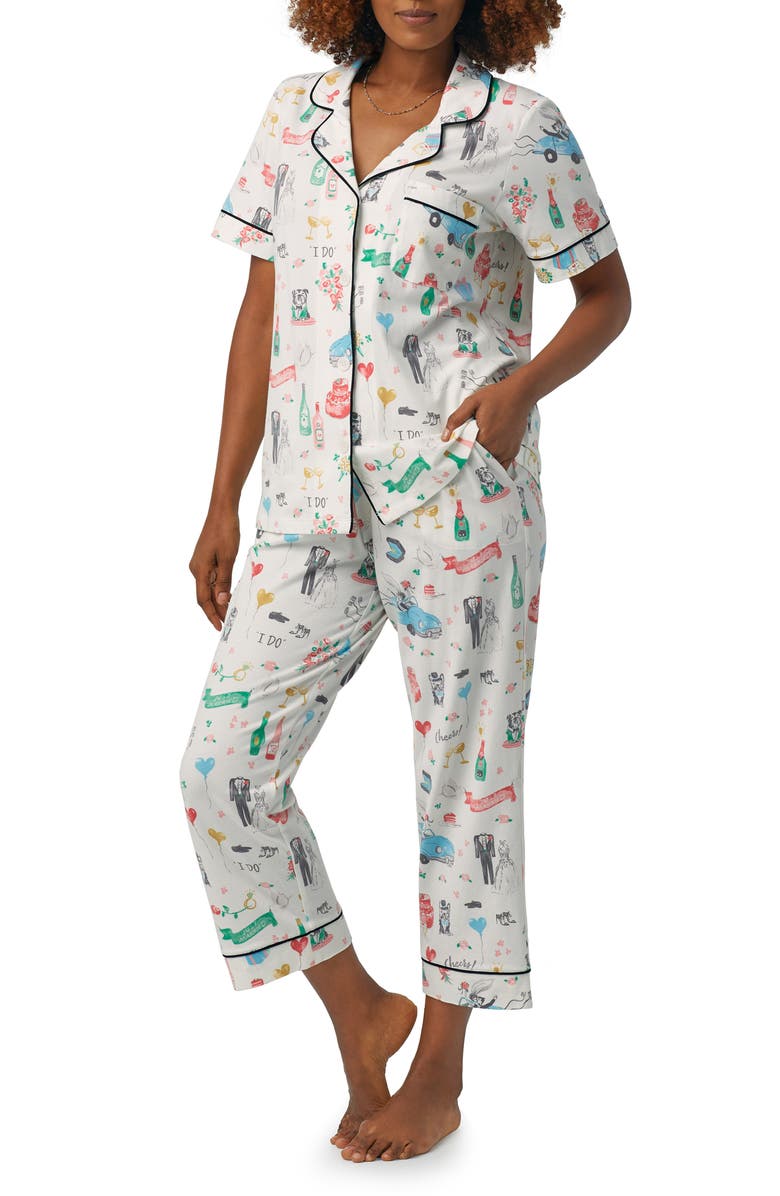 BedHead Pajamas Print Stretch Organic Cotton Jersey Crop Pajamas, Alternate, color, 