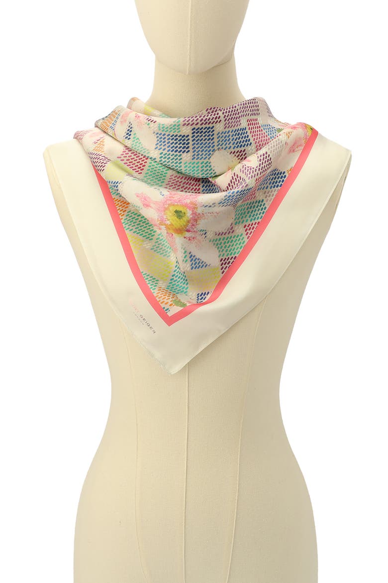 Floral Monogram Silk Large Square Scarf, Alternate, color, BONE