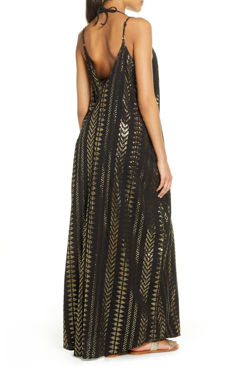 V-Neck Cover-Up Maxi Slipdress, Alternate, color, BLACK
