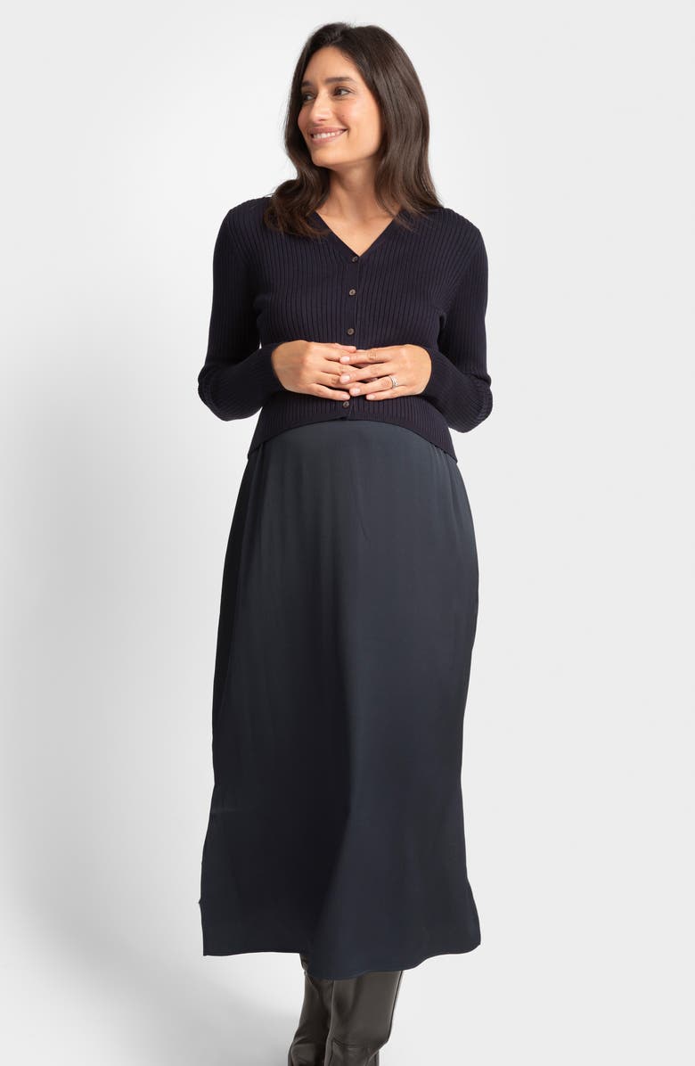 Seraphine Mixed Media Dress & Rib Cardigan Maternity/Nursing Set, Alternate, color, 