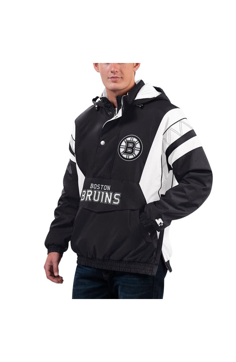 STARTER Men's Starter x NHL Black Ice Black/White Boston Bruins Home Team Half-Zip Pullover Hoodie, Alternate, color, Black