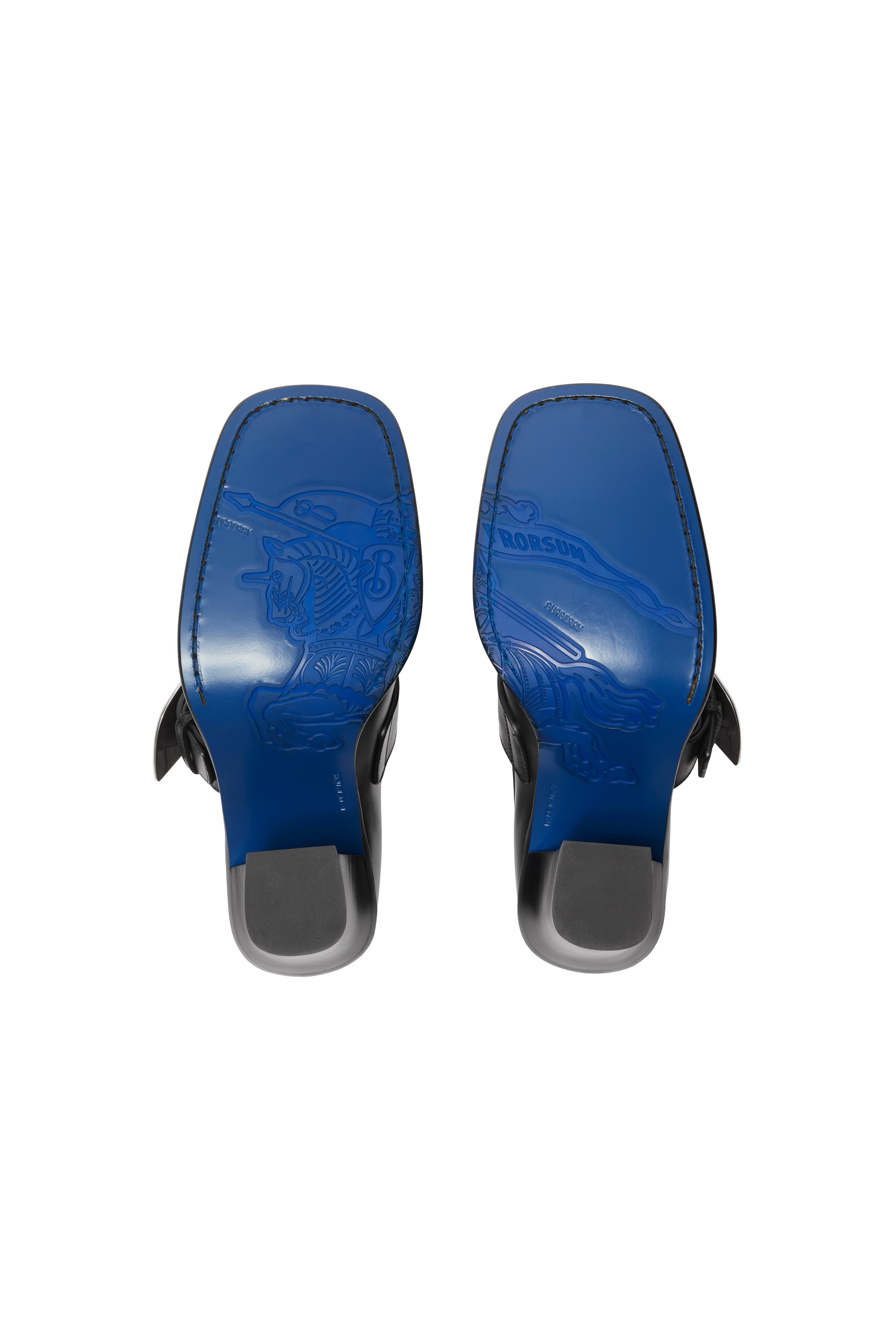 Burberry Leather London Shield High Heeled Loafers, Alternate, color, Black