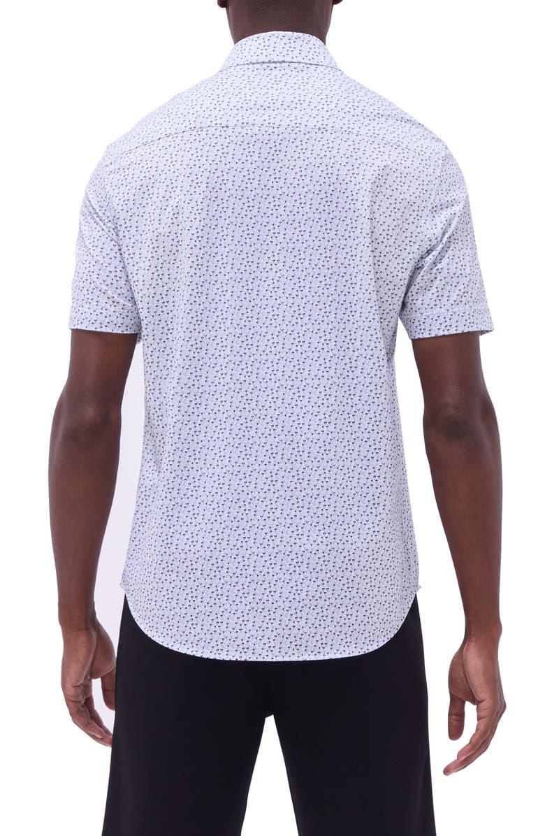 Bugatchi Miles OoohCotton<sup>®</sup> Jack Russell Print Short Sleeve Button-Up Shirt, Alternate, color, White
