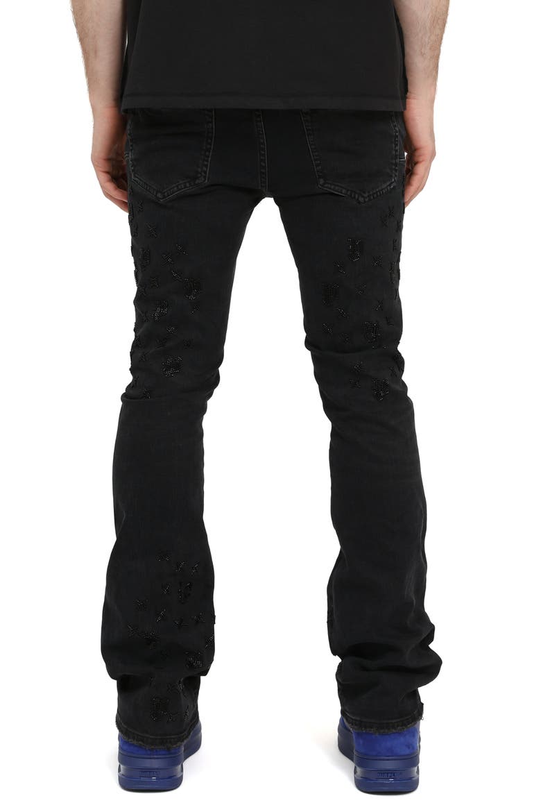 Monogram Beaded Slim Flare Jeans, Alternate, color, BLACK