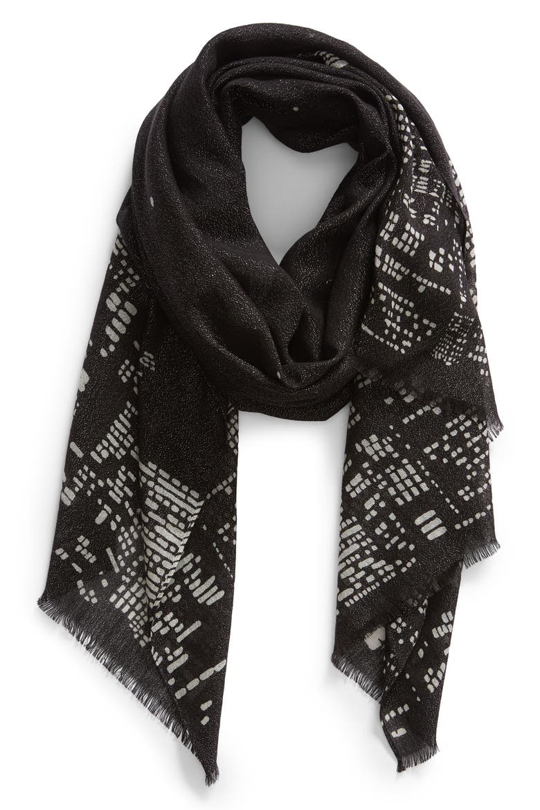 skyline wool blend scarf, Alternate, color, BLACK