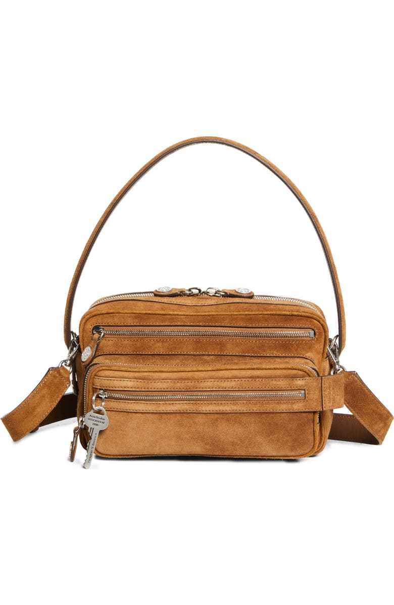 Acne Studios Camero Party Suede Shoulder Bag, Main, color, Cognac Brown