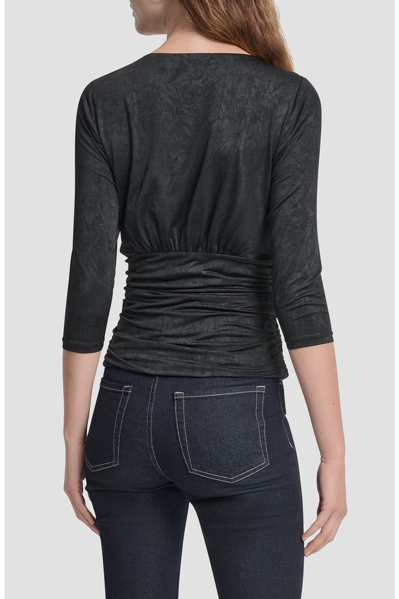 Ruched Knit Zip-Up Top, Alternate, color, BLACK