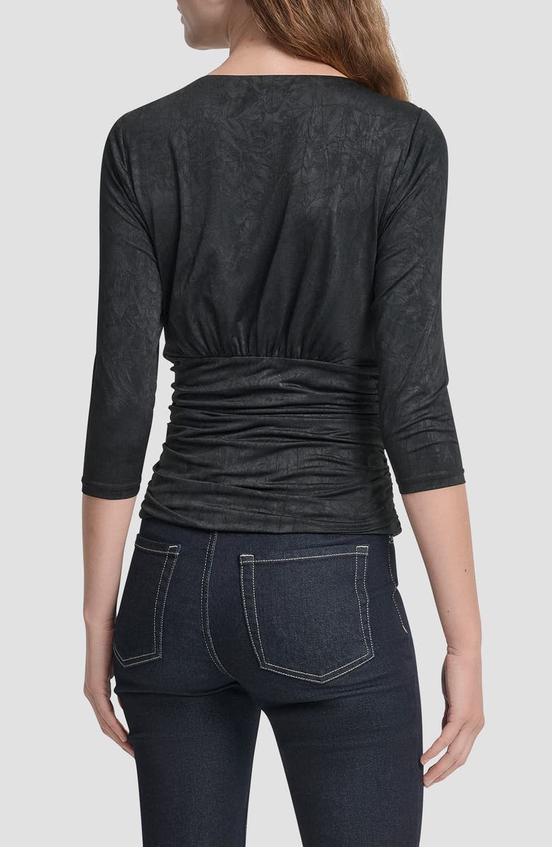 DKNY Ruched Knit Zip-Up Top, Alternate, color, Black
