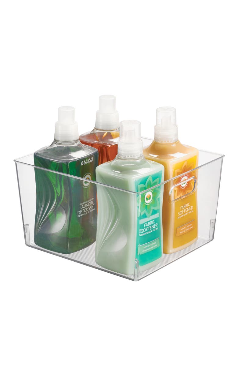 mDesign Large Plastic Household Storage Organizer Bin - Handles, 4 Pack, White, Alternate, color, Clear