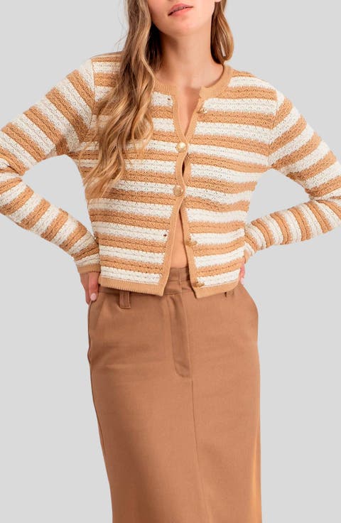 Stripe Button Front Crop Cardigan
