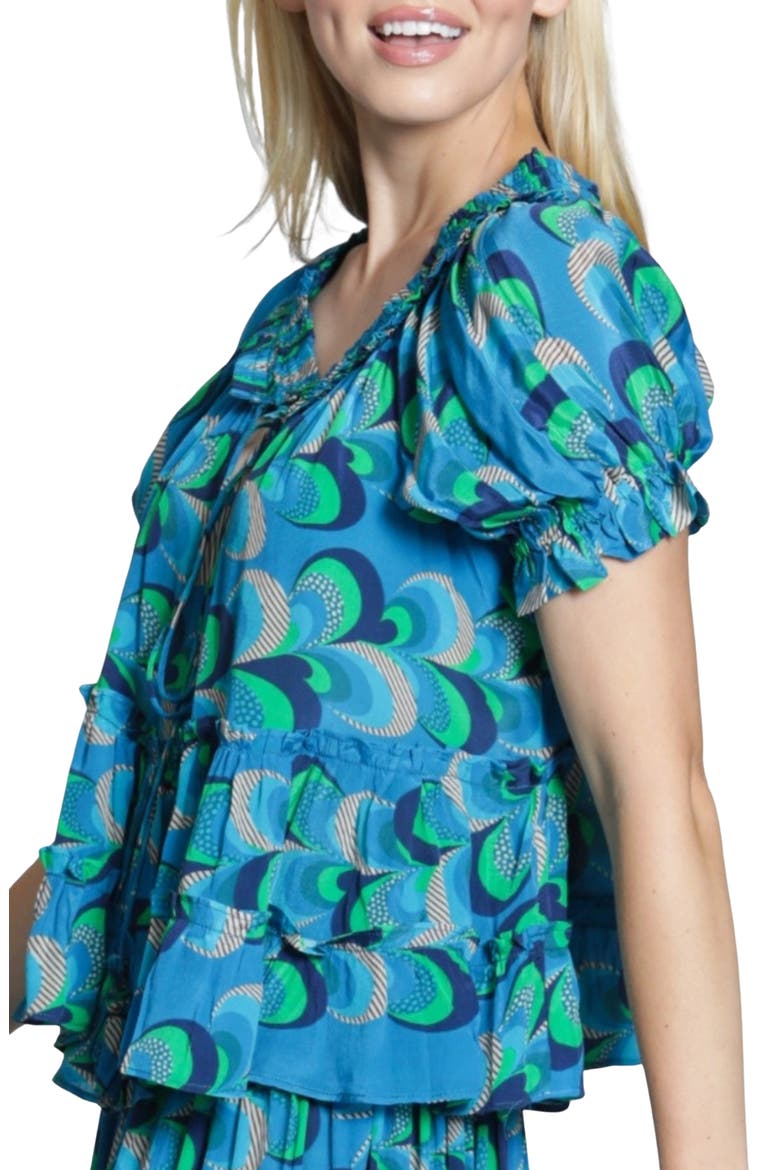 Tiered Ruched Tie Neck Top, Alternate, color, BLUE LAGOON