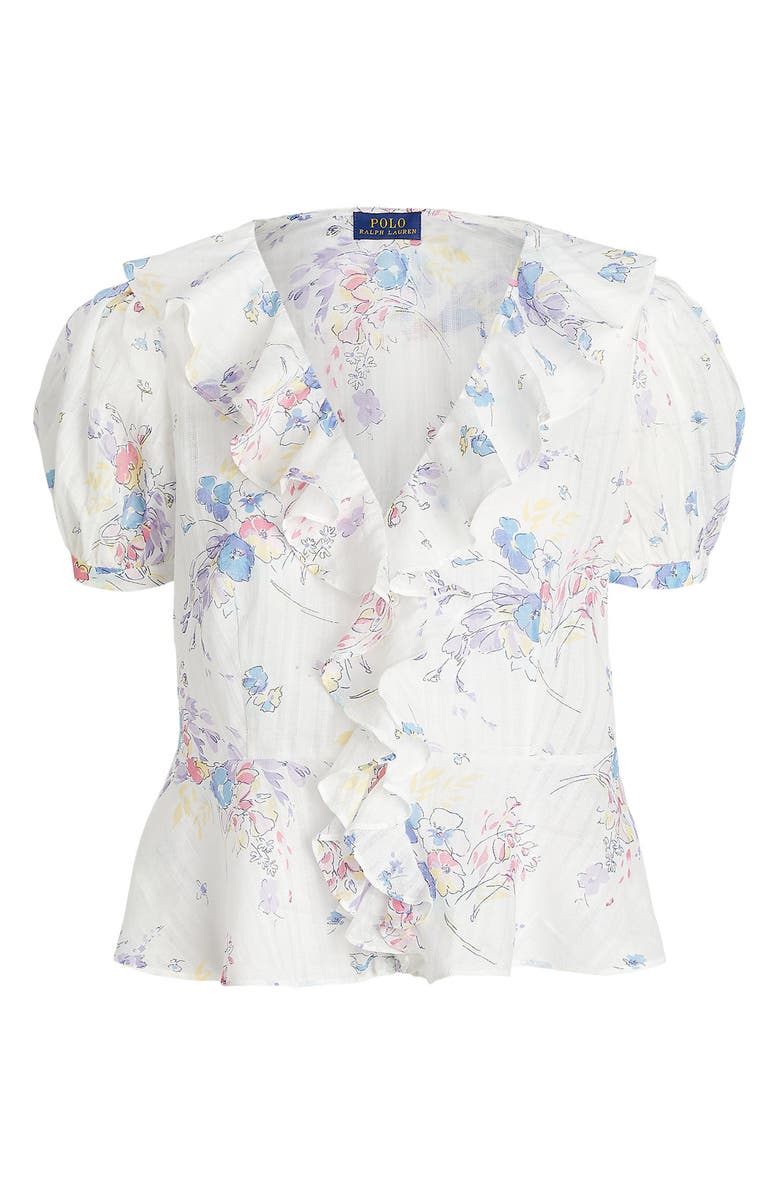 Polo Ralph Lauren Ryle Ruffle Puff Sleeve Cotton Button-Up Shirt, Alternate, color, 