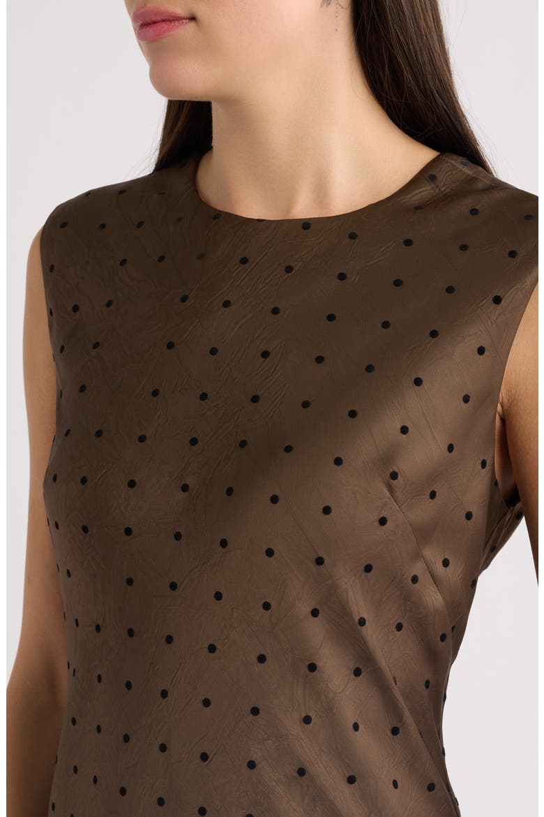 Polka Dot Satin Maxi Dress, Alternate, color, BROWN