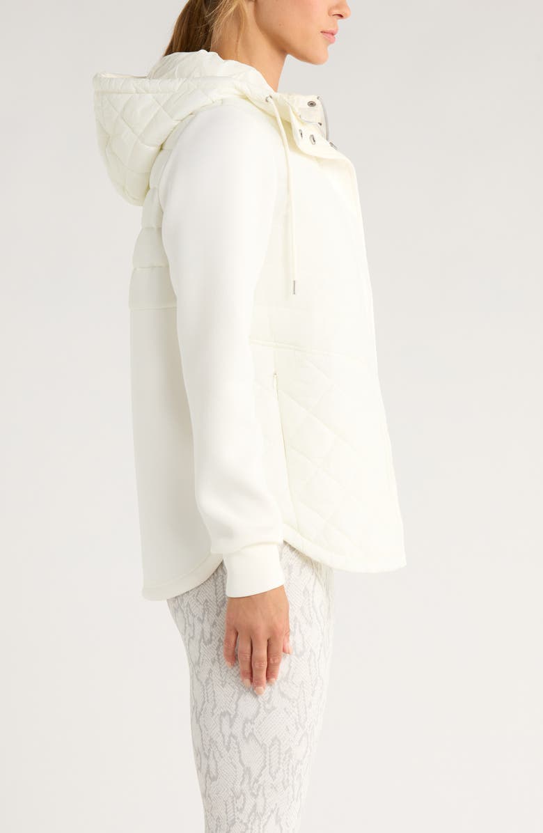 Zella Hybrid Quilted Knit Hooded Jacket, Alternate, color, Ivory Egret