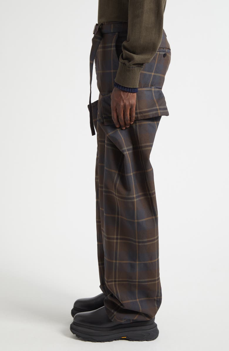 Sacai Belted Plaid Cargo Pants, Alternate, color, Brown/ Blue