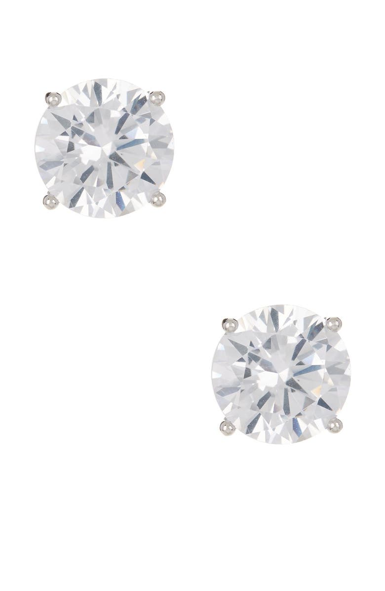 NORDSTROM RACK Sterling Silver Round Cut CZ Studs - 4.00 ctw, Main, color, Clear/Silver