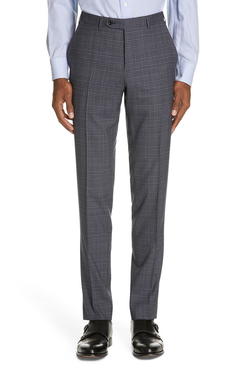 Milano Trim Fit Check Wool Suit, Alternate, color, CHARCOAL