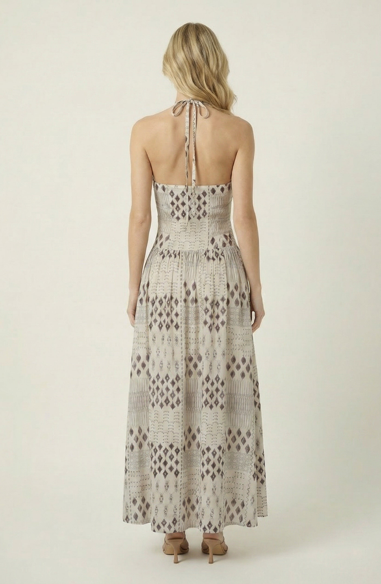 Modenaire Geometric Print Halter Maxi Dress, Alternate, color, Cream / Dark Brown
