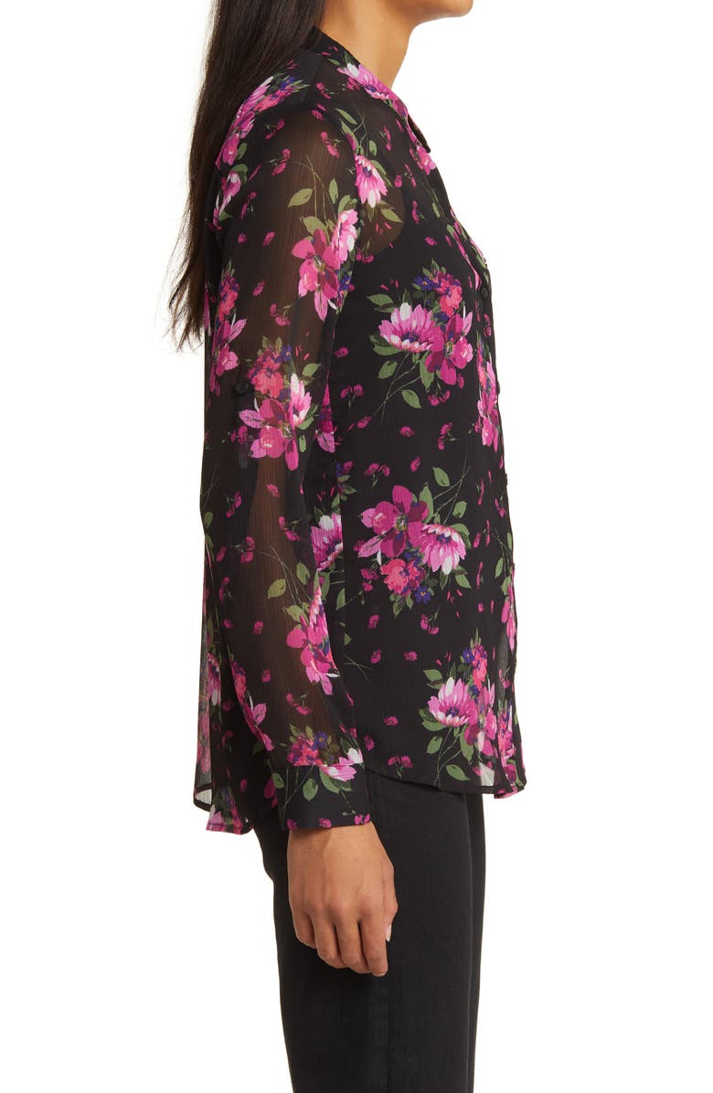 KUT from the Kloth Jasmine Chiffon Button-Up Shirt, Alternate, color, Chelles Bouquet Black Purple