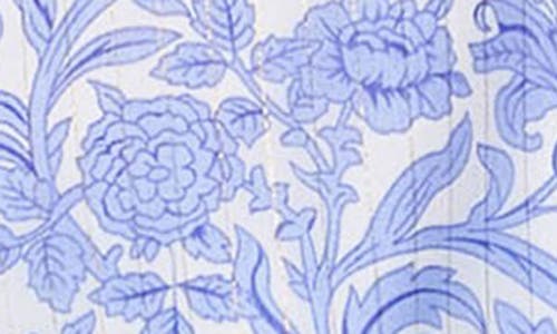 Melloday Flutter Sleeve Chiffon Top In Ivory/blue Toile