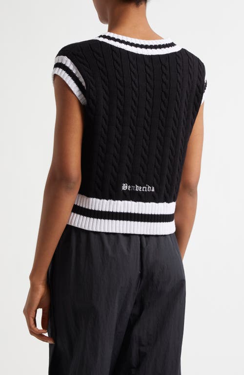 Shop Bella Dona Bella Doña Varsity Cable Knit Sweater Vest In Black And White
